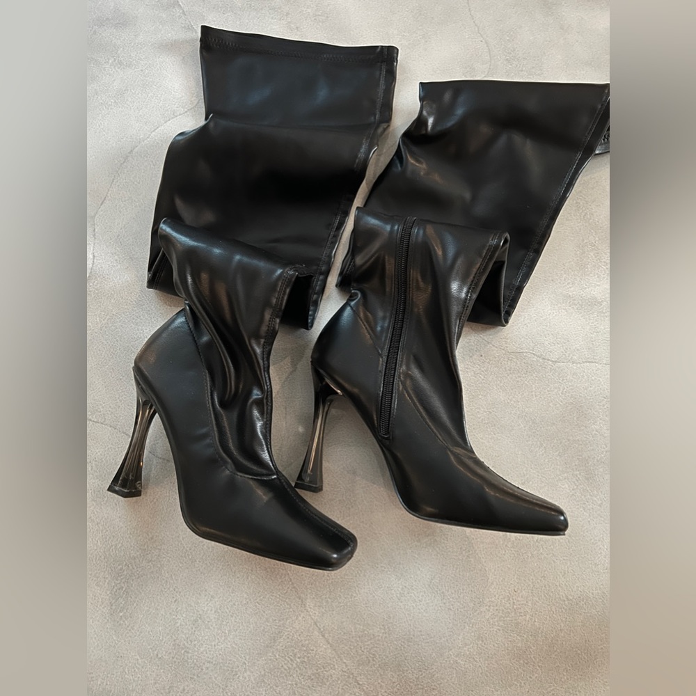 Faux Leather Thigh High Boots